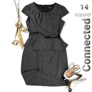 Connected Apparel Gray Scoop Neck Belted Dress 14